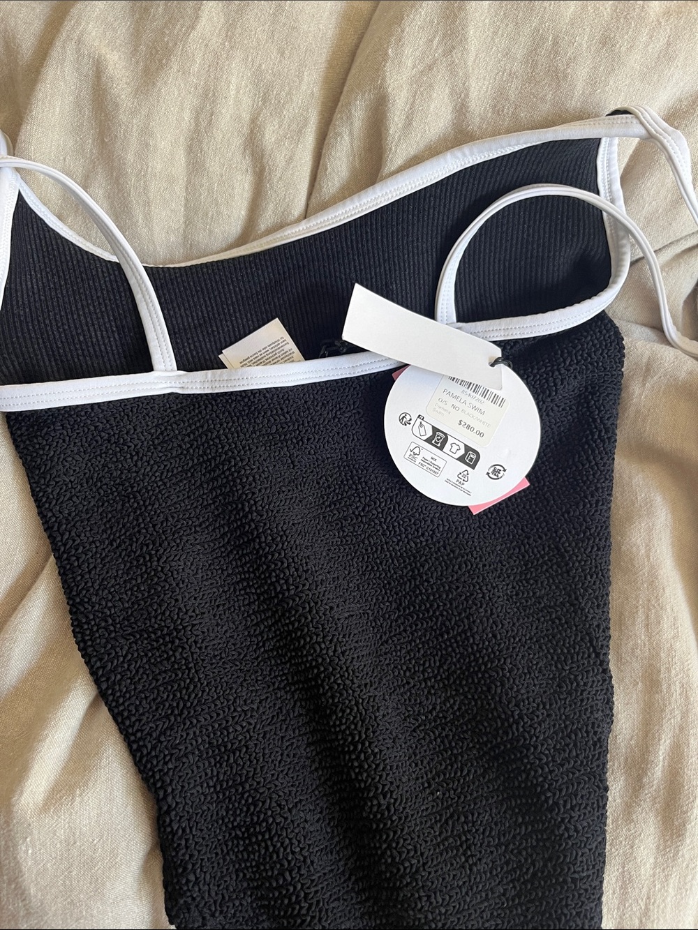 Hunza G Black Textured One-Piece Swimsuit with White Trim - Picture 6 of 7